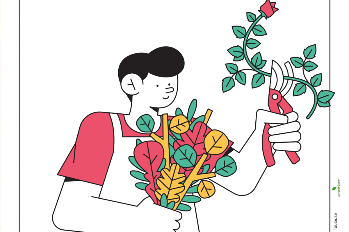 Atelier réduction des déchets végétaux Jardinier qui sueille des fleurs